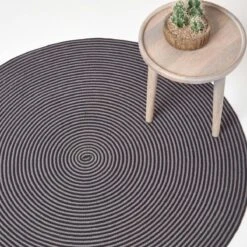 Grey And Black Handmade Woven Spiral Braided Rug