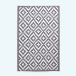 Zoe Geometric White & Grey Outdoor Rug Runner, 75 X 200 Cm