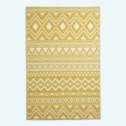 Anna Aztec Yellow & White Outdoor Rug Runner, 75 X 200 Cm