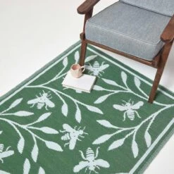 Green Floral Outdoor Rug With Bumble Bee Design, 182 X 122 Cm 15 Green Floral Outdoor Rug With Bumble Bee Design, 182 X 122 Cm -Best Homeware Store ru1388 7