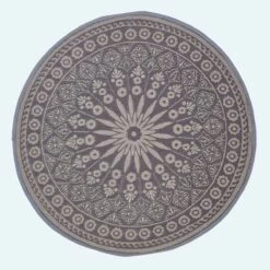 Black Outdoor Rug With Mandala Pattern, 170 Cm