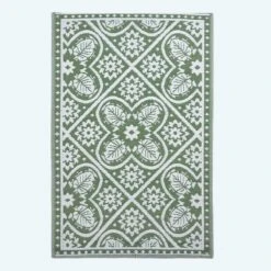 Green Outdoor Rug With Floral Leaf Pattern, 122 X 182 Cm
