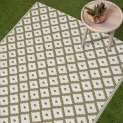 May Geometric Olive Green Outdoor Rug -Best Homeware Store ru1398 2 3