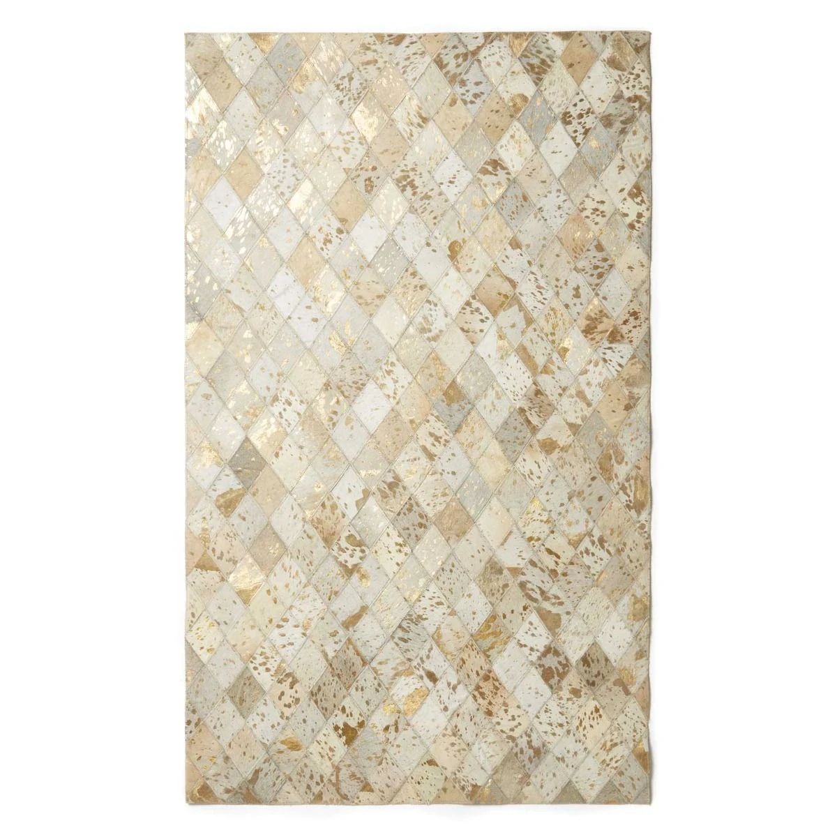 Gold & Grey Geometric Diamond Leather Rug, 90 X 150 Cm 4 Gold & Grey Geometric Diamond Leather Rug, 90 X 150 Cm - Image 2