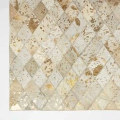 Gold & Grey Geometric Diamond Leather Rug, 90 X 150 Cm 9 Gold & Grey Geometric Diamond Leather Rug, 90 X 150 Cm -Best Homeware Store ru1442 3
