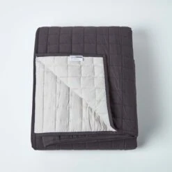 Cotton Quilted Reversible Bedspread Black & Grey 8 Cotton Quilted Reversible Bedspread Black & Grey -Best Homeware Store sf1106 2 3