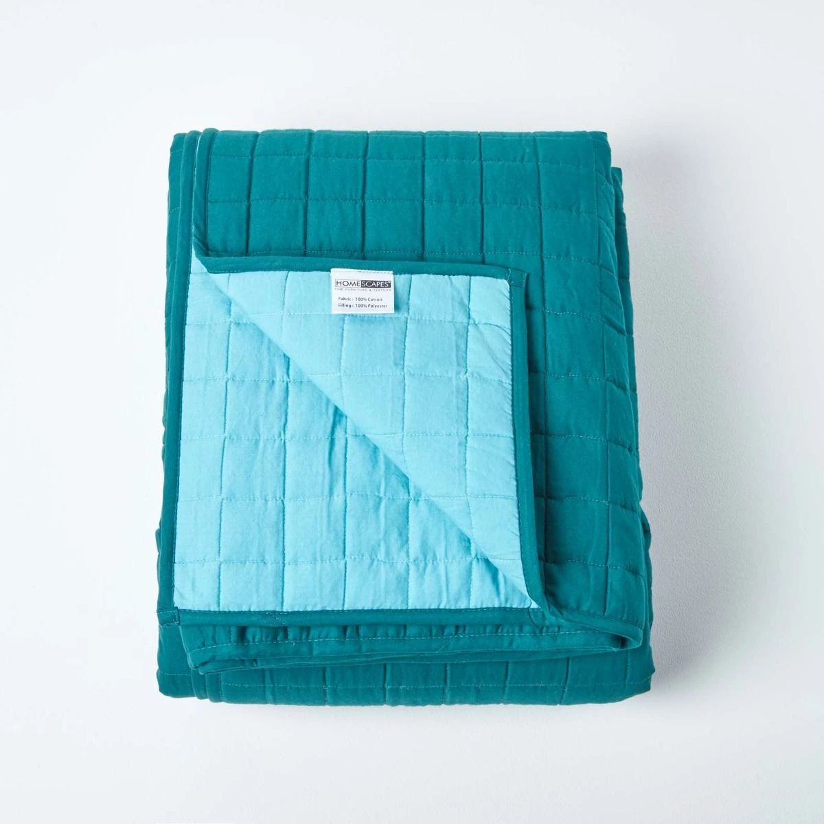 Cotton Quilted Reversible Bedspread Teal & Blue 4 Cotton Quilted Reversible Bedspread Teal & Blue - Image 2