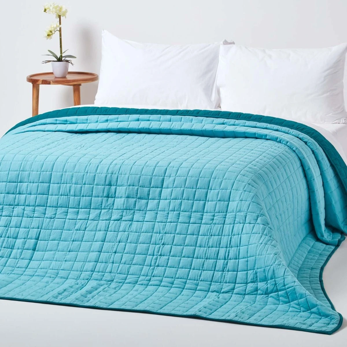 Cotton Quilted Reversible Bedspread Teal & Blue 6 Cotton Quilted Reversible Bedspread Teal & Blue - Image 4