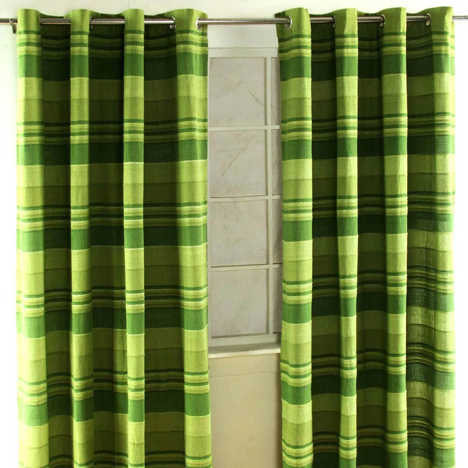 Cotton Morocco Striped Green Curtain Pair 3 Cotton Morocco Striped Green Curtain Pair