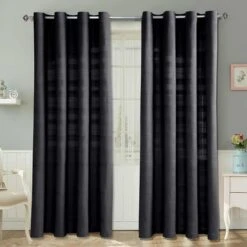 Cotton Rajput Ribbed Black Curtain Pair