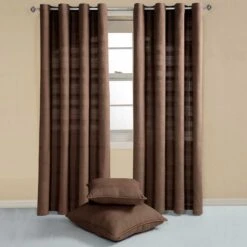 Cotton Rajput Ribbed Chocolate Curtain Pair -Best Homeware Store sf1135 2 c