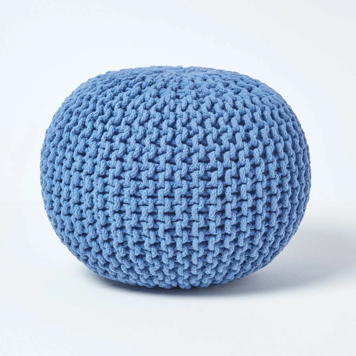 Blue Round Cotton Knitted Pouffe Footstool 3 Blue Round Cotton Knitted Pouffe Footstool