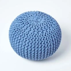 Blue Round Cotton Knitted Pouffe Footstool 10 Blue Round Cotton Knitted Pouffe Footstool -Best Homeware Store sf1231a 03