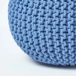 Blue Round Cotton Knitted Pouffe Footstool 11 Blue Round Cotton Knitted Pouffe Footstool -Best Homeware Store sf1231a 04