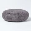 Dark Grey Large Round Cotton Knitted Pouffe Footstool