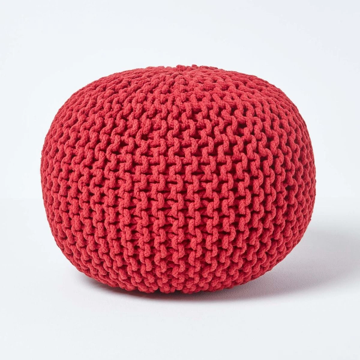 Red Round Cotton Knitted Pouffe Footstool 3 Red Round Cotton Knitted Pouffe Footstool