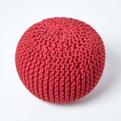 Red Round Cotton Knitted Pouffe Footstool 10 Red Round Cotton Knitted Pouffe Footstool -Best Homeware Store sf1231h 03