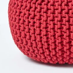 Red Round Cotton Knitted Pouffe Footstool 11 Red Round Cotton Knitted Pouffe Footstool -Best Homeware Store sf1231h 04
