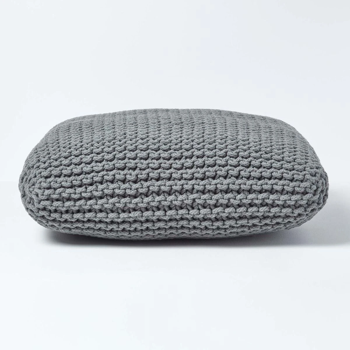Grey Square Cotton Knitted Pouffe Floor Cushion 3 Grey Square Cotton Knitted Pouffe Floor Cushion