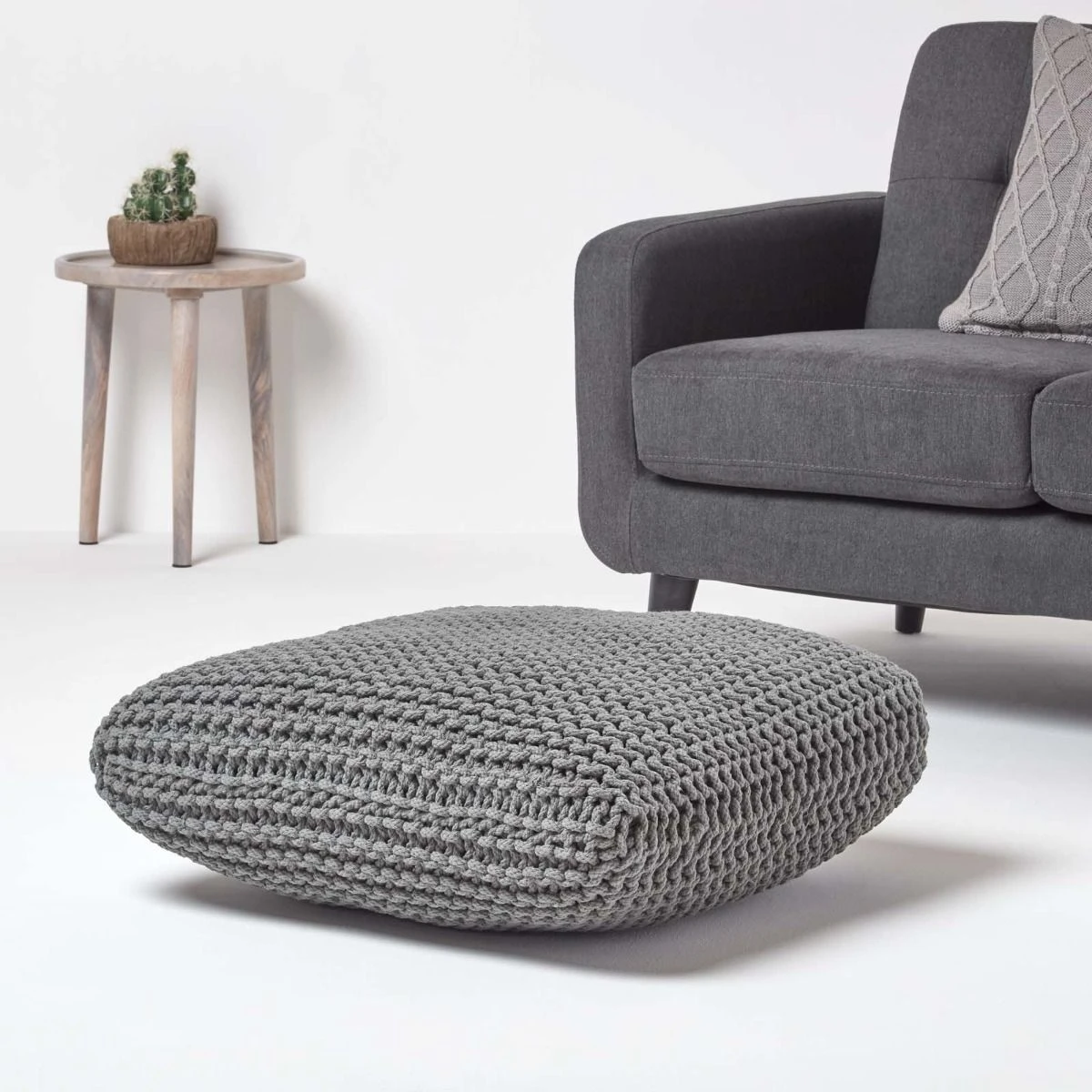 Grey Square Cotton Knitted Pouffe Floor Cushion 4 Grey Square Cotton Knitted Pouffe Floor Cushion - Image 2