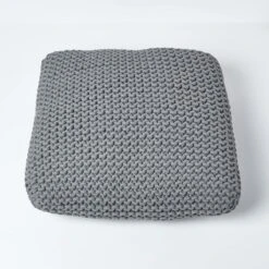 Grey Square Cotton Knitted Pouffe Floor Cushion 10 Grey Square Cotton Knitted Pouffe Floor Cushion -Best Homeware Store sf1232da 03
