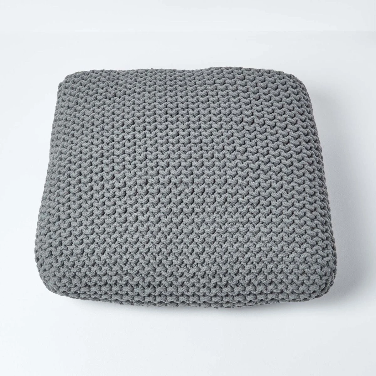 Grey Square Cotton Knitted Pouffe Floor Cushion 5 Grey Square Cotton Knitted Pouffe Floor Cushion - Image 3
