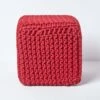 Red Cube Cotton Knitted Pouffe Footstool
