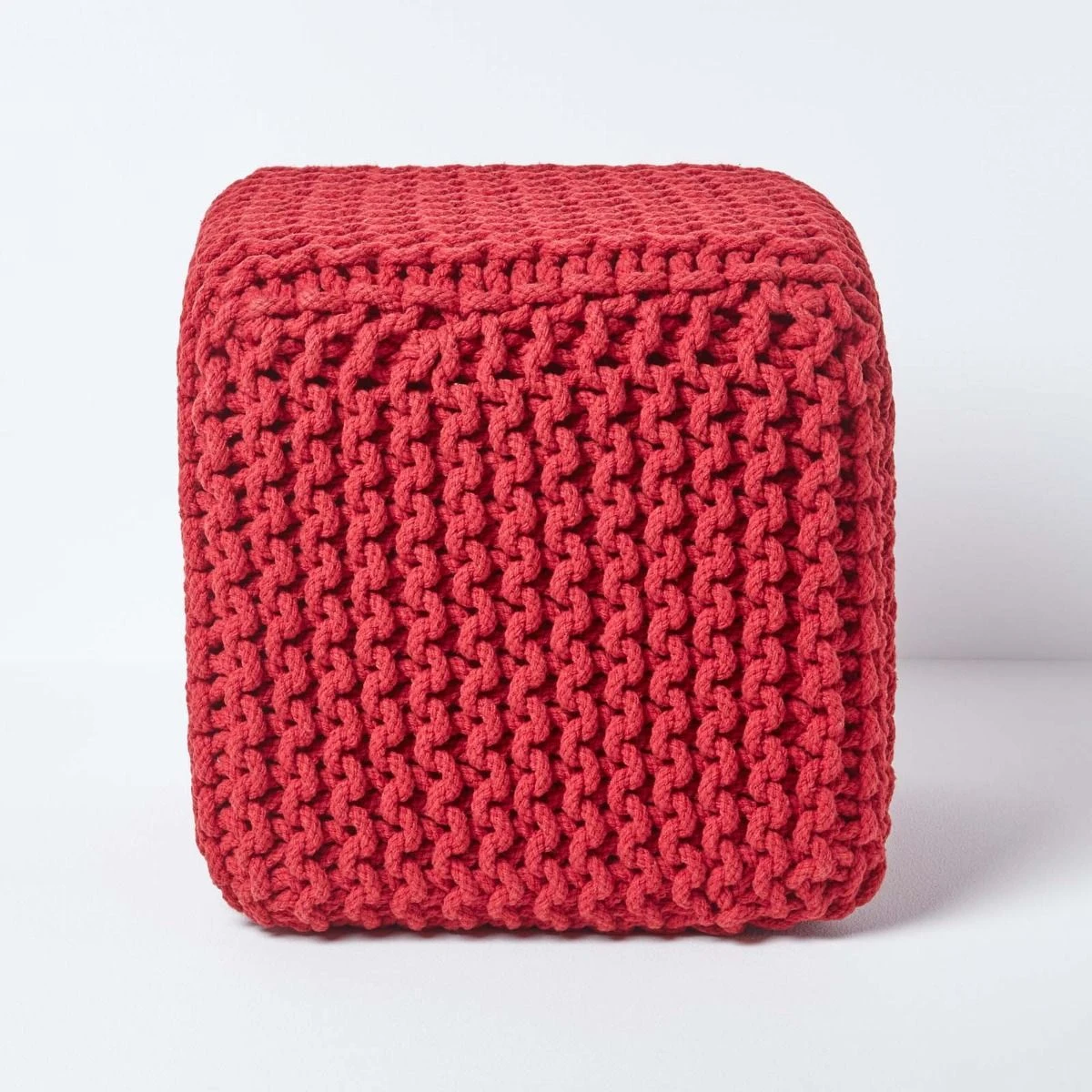 Red Cube Cotton Knitted Pouffe Footstool 3 Red Cube Cotton Knitted Pouffe Footstool