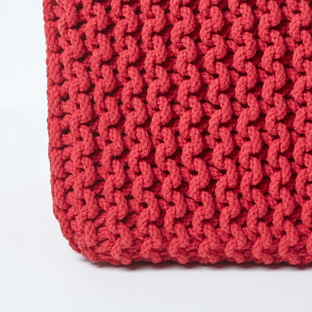 Red Cube Cotton Knitted Pouffe Footstool 6 Red Cube Cotton Knitted Pouffe Footstool - Image 4