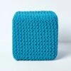 Teal Blue Cube Cotton Knitted Pouffe Footstool