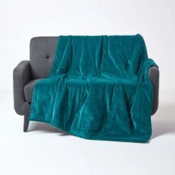 Teal Green Velvet Quilted Throw