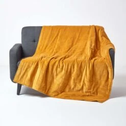 Mustard Velvet Quilted Throw