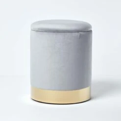 Clarence Velvet Footstool With Storage, Silver Grey