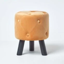 Hampton Velvet Footstool With Legs, Mustard
