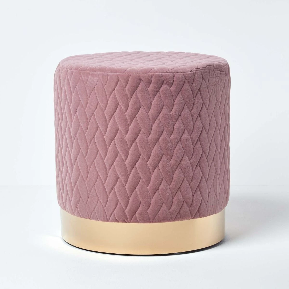 Kensington Velvet Round Footstool, Pink 3 Kensington Velvet Round Footstool, Pink