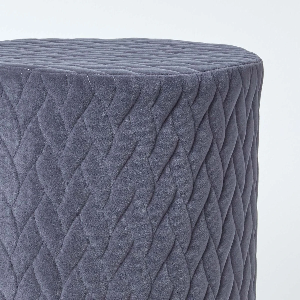 Kensington Velvet Round Footstool, Grey 6 Kensington Velvet Round Footstool, Grey - Image 4