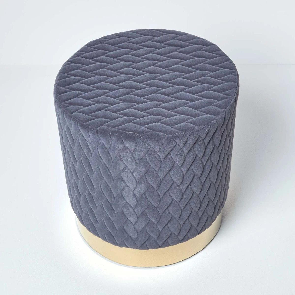 Kensington Velvet Round Footstool, Grey 7 Kensington Velvet Round Footstool, Grey - Image 5