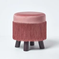 Warwick Velvet Footstool With Legs, Pink
