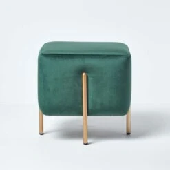 Osborne Velvet Footstool Cube With Legs, Emerald Green