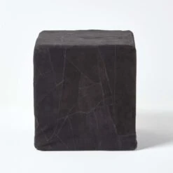 Black Leather And Suede Patchwork Cube Pouffe 36 X 36 X 38 Cm