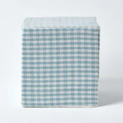 Blue Gingham Check Cotton Cube Pouffe 36 X 36 X 38 Cm