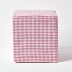 Pink Gingham Check Cotton Cube Pouffe 36 X 36 X 38 Cm