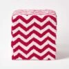Red And White Chevron Design Cube Pouffe Tufted Cotton 36 X 36 X 38 Cm