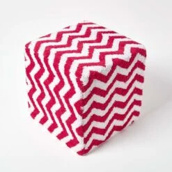 Red And White Chevron Design Cube Pouffe Tufted Cotton 36 X 36 X 38 Cm 8 Red And White Chevron Design Cube Pouffe Tufted Cotton 36 X 36 X 38 Cm -Best Homeware Store sf1539 03
