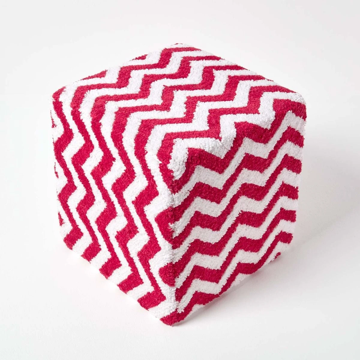 Red And White Chevron Design Cube Pouffe Tufted Cotton 36 X 36 X 38 Cm 5 Red And White Chevron Design Cube Pouffe Tufted Cotton 36 X 36 X 38 Cm - Image 3