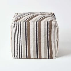Grey, Black And White Stripe Cube Square Footstool 40 X 40 X 40 Cm