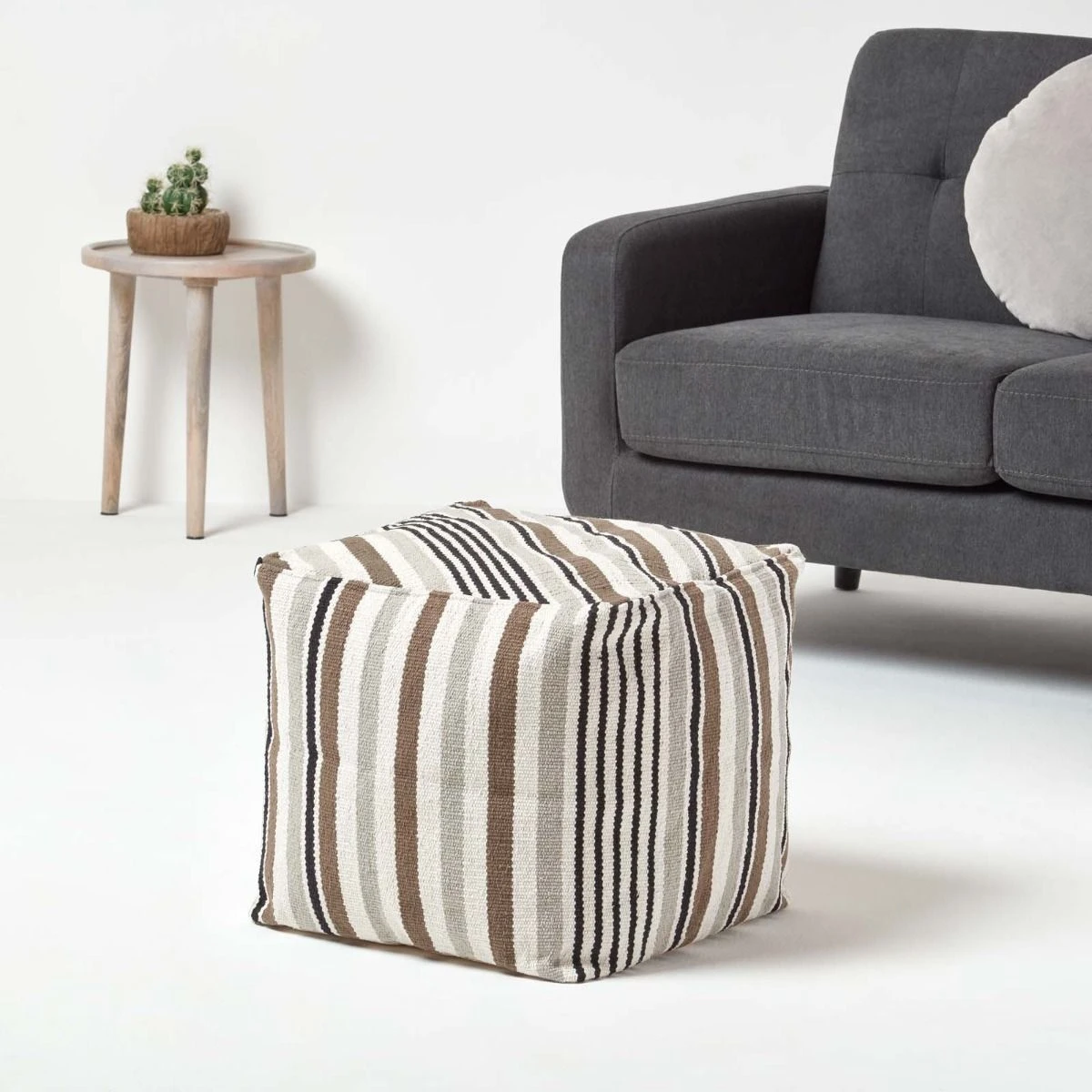 Grey, Black And White Stripe Cube Square Footstool 40 X 40 X 40 Cm 4 Grey, Black And White Stripe Cube Square Footstool 40 X 40 X 40 Cm - Image 2