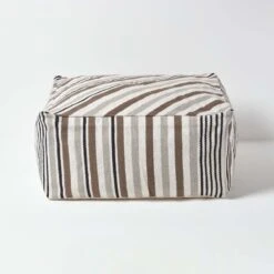 Grey, Black And White Stripe Beanbag Cube Pouffe Large 60 X 60 X 30 Cm