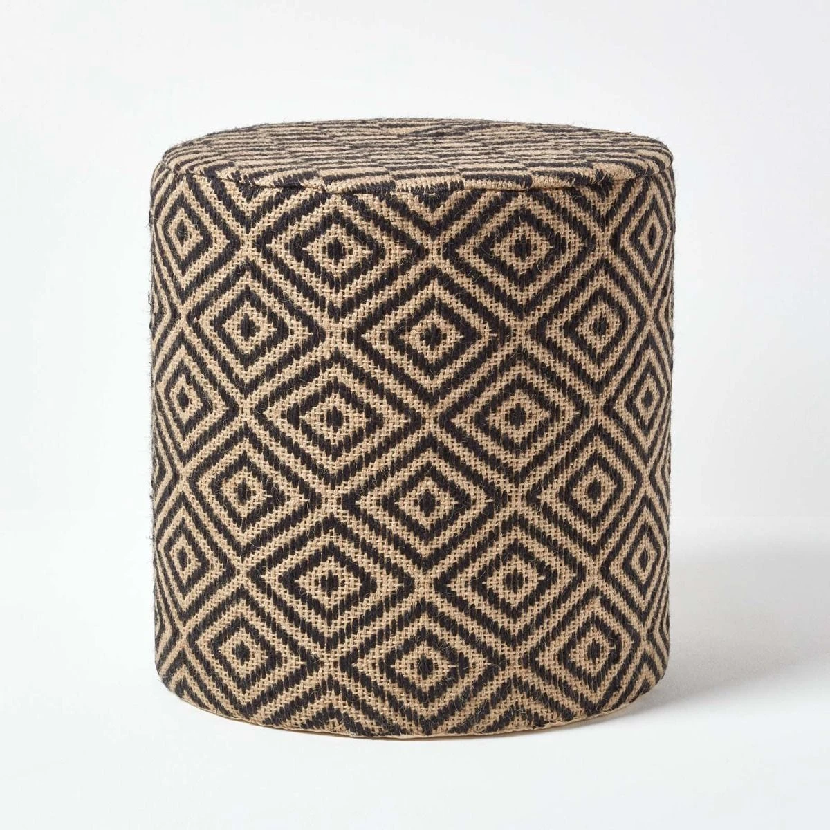 Jute Round Pouffe Black And Off-White Herringbone Pattern, 40 X 40 X 42 Cm 3 Jute Round Pouffe Black And Off-White Herringbone Pattern, 40 X 40 X 42 Cm