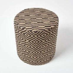 Jute Round Pouffe Black And Off-White Herringbone Pattern, 40 X 40 X 42 Cm 9 Jute Round Pouffe Black And Off-White Herringbone Pattern, 40 X 40 X 42 Cm -Best Homeware Store sf1568 03